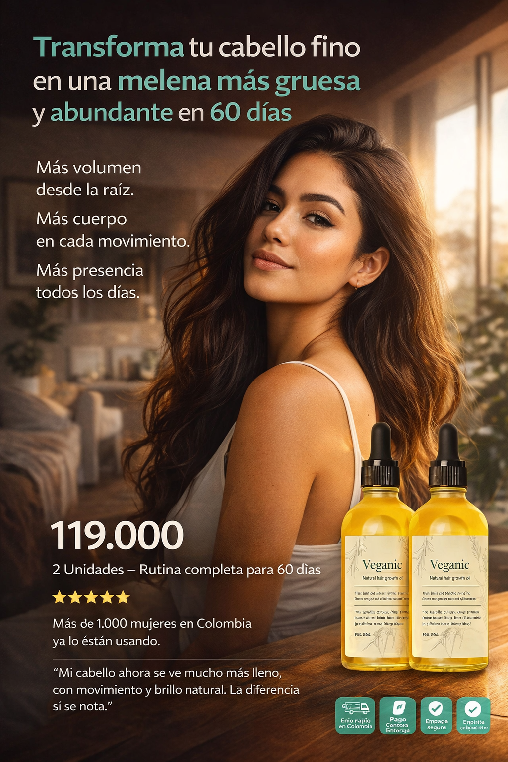 VEGANIC: Aceite Capilar Engrosador | Más Densidad y Cabello Abundante en 40 Días