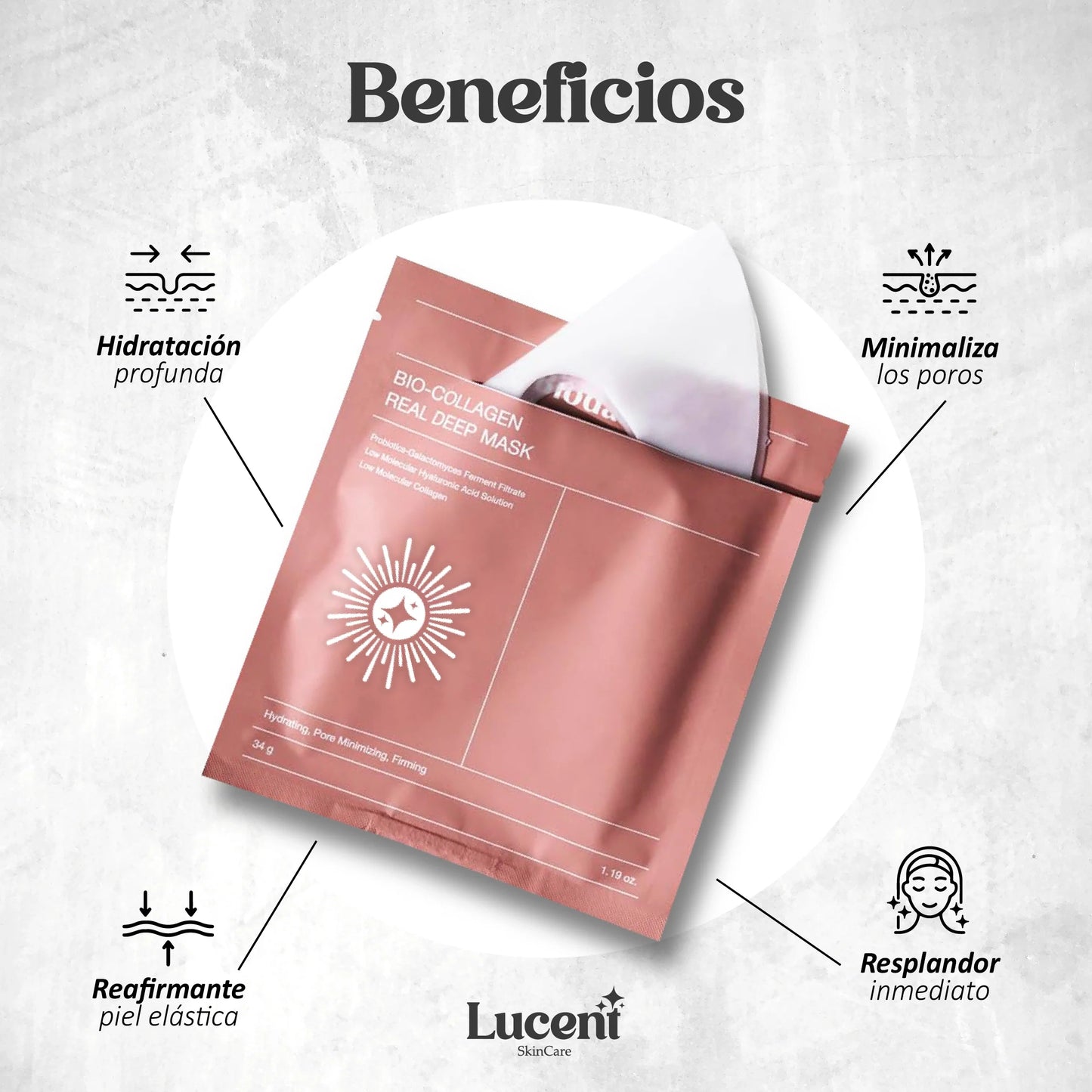 Mascarilla de Colágeno Lucent x4 | Reafirma y tonifica tu piel
